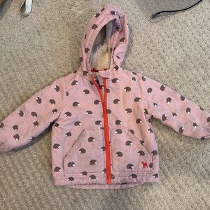 Boden Hooded Coat with Hedgehog Print and Sherpa Lining
